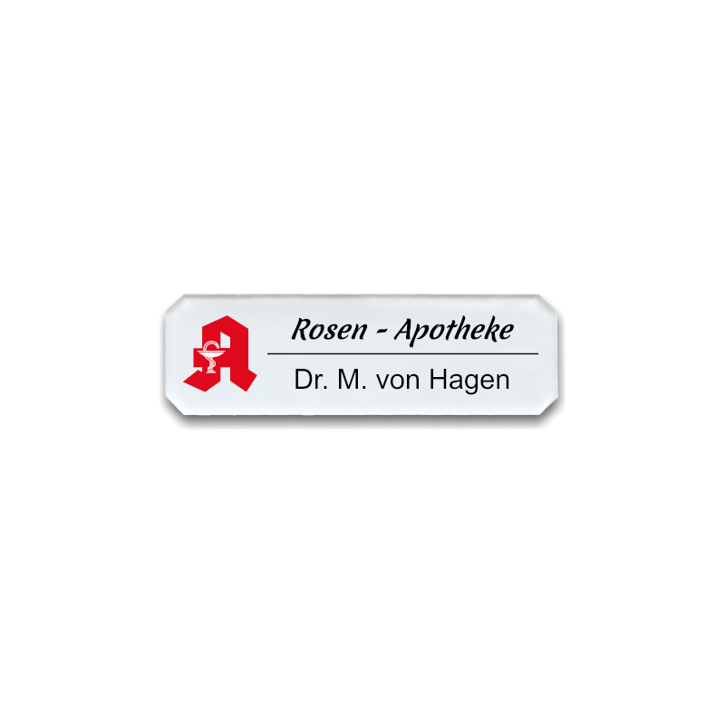 Namensschild aus Plexiglas, Achteck, mit Logo nach Wunsch
